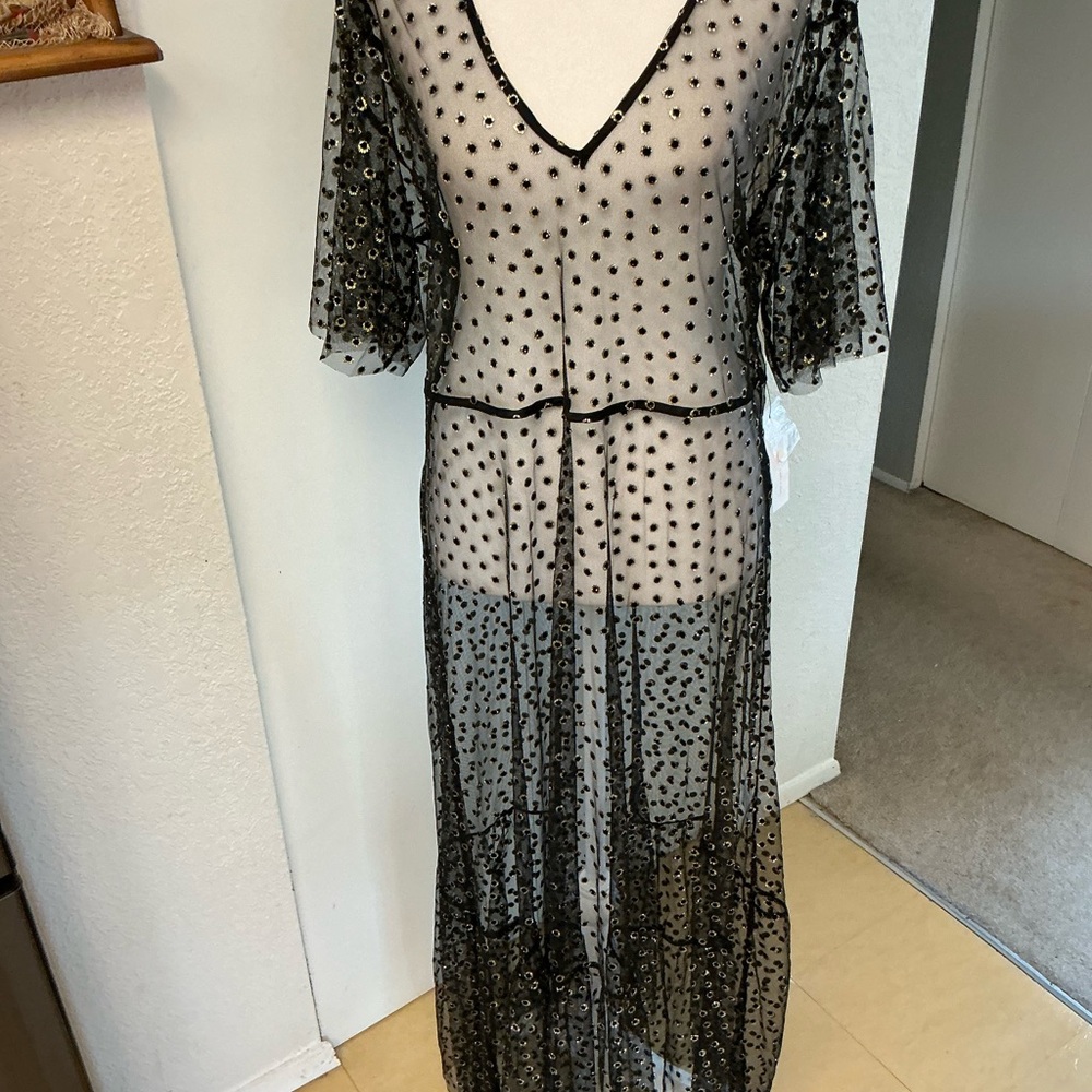 Modcloth Black Sheer Polka Dot Dress